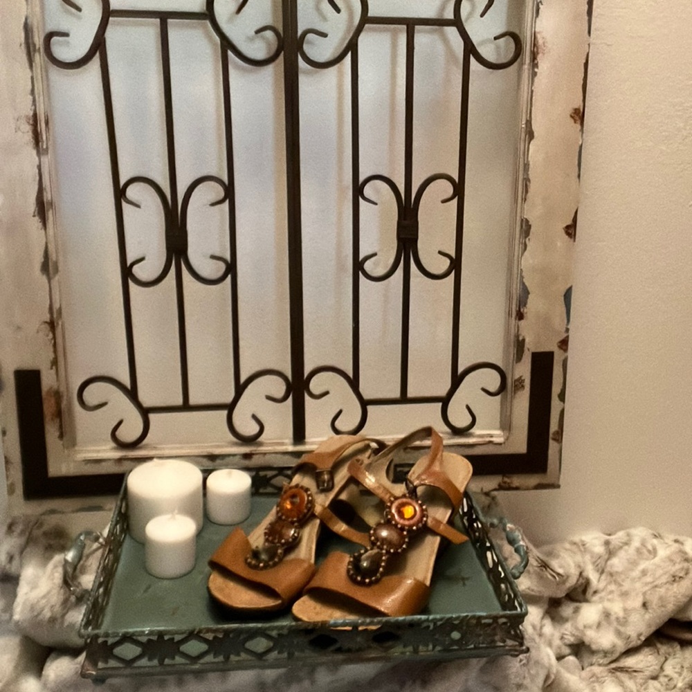 KENNETH COLE REACT.WEDGES, 8.5, multi-cl. stones,coffee cl. w/cork material trim